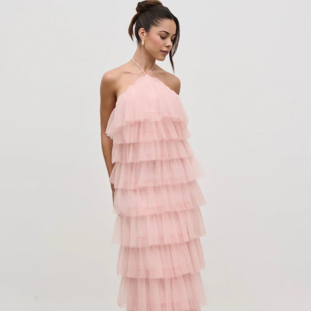 Pretty Lavish Carri Tulle Ruffle Maxi Dress